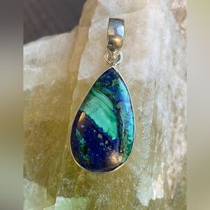 NWOT Rare Azurite Malachite Gemstone, 925 Sterling Silver Pendant